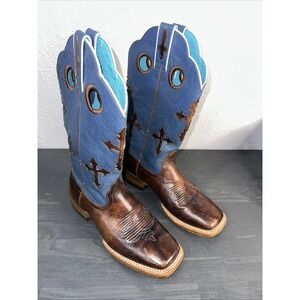 Ariat Boots Mens Size 7D‎ Ranchero Cross Blue Brown Western Cowboy Square Toe
